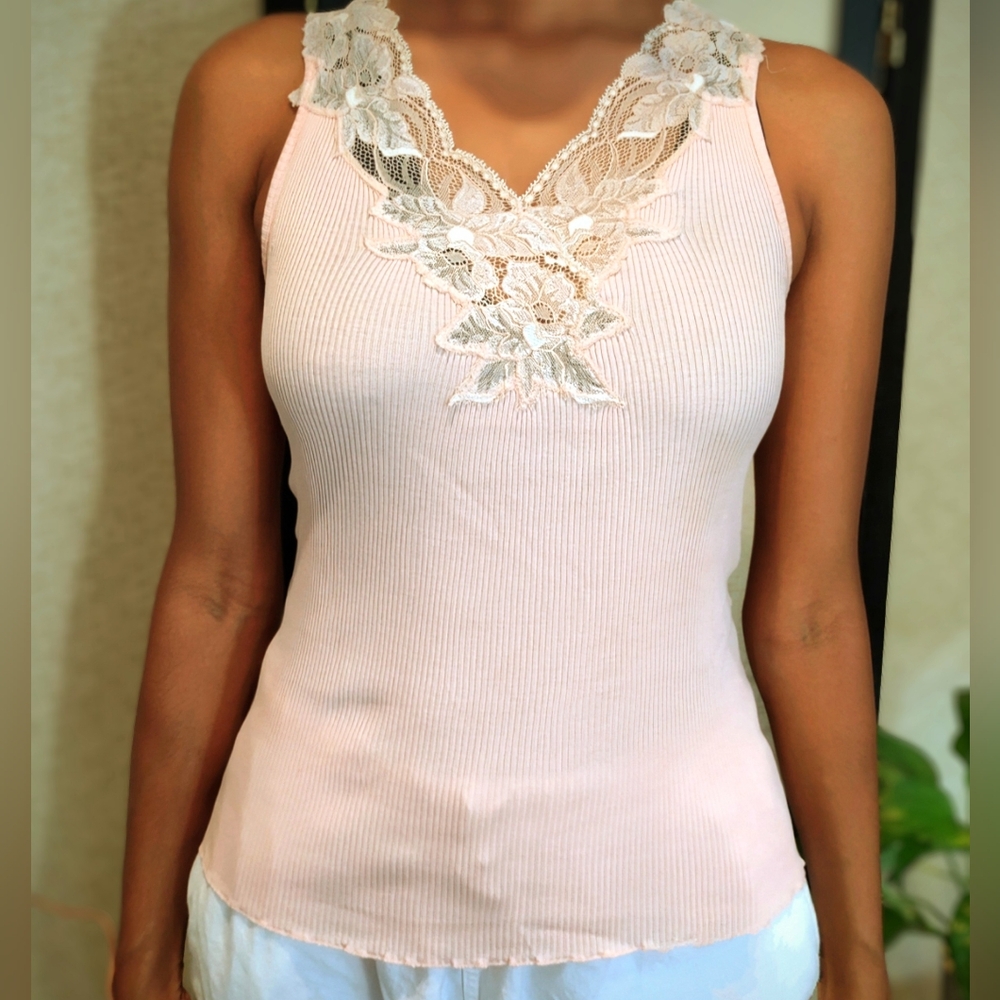 Pink Banana Republic cotton & lace Shirt- M